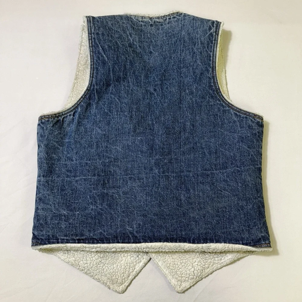 Vintage Levis Sherpa Lined Trucker Vest Jacket Mens Medium Denim USA Orange Tab‎